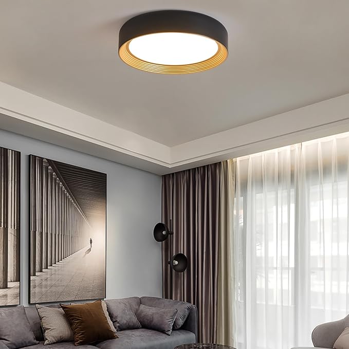 Dimmable 15.75 Inch LED Flush Mount Ceiling Light,Modern Black and Gold Lighting Fixture,Round 36W 3000K-6500K 5CCT Ceiling Lamp for Bedroom,Hallway,Living Room