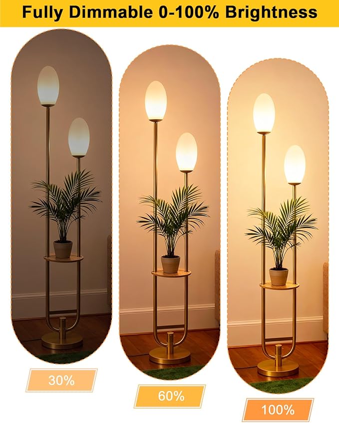 Lightdot Gold Dimmable Floor Lamp with Oval Shades, Unique U-Shaped Tall Standing Lamps with Table& Bulbs Included, Mid Century Modern Floor Lamp for Living Room/Wedding/Party/Sofa Beside/Corner Decor