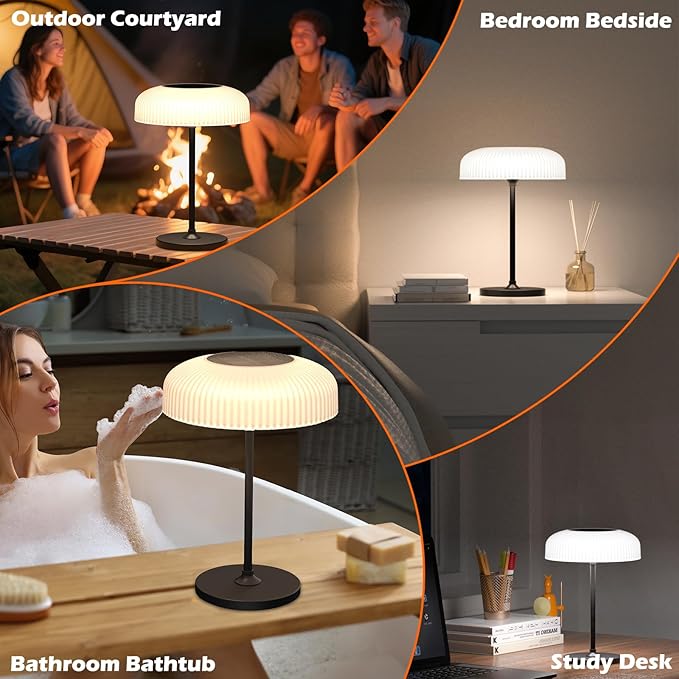 Nreonrick Cordless Mushroom Table Lamp, Portable Rechargeable Solar Night Light with Gesture and Touch Solar Table Lamps for Outdoor Patio, Garden Camping, Bedside Decor, Waterproof Lighting