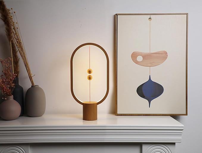 Heng Soft-Glow Balance Desk Lamp for Nightstand Or Bed - Modern Table Mood Lighting with Dimmer Switch - Cute Decorative Gift for Bedroom, Living Room, Office & Dorm (Wood)