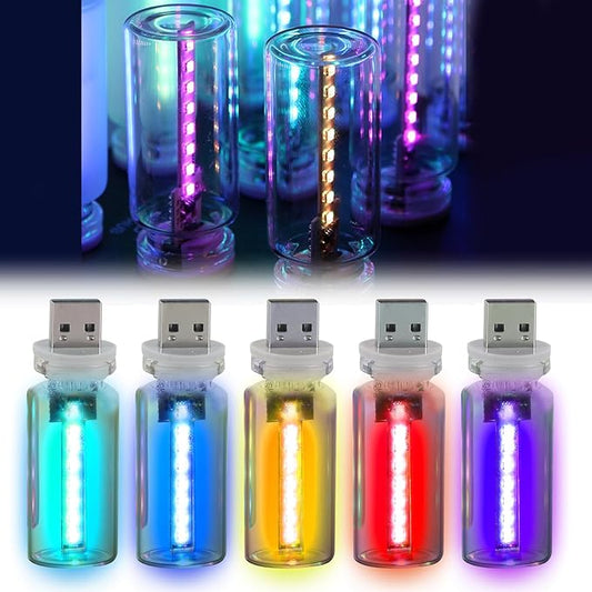 5Pcs Mini Retro Car Light, 10 Modes, Transparent Shell USB LED Car Interior Atmosphere Lamps, Touch-Control Portable Plug-in Glass Bottle Ambient Night Light for Camping Bedroom Party