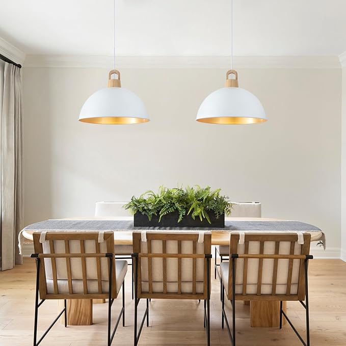 Generies 18'' White Pendant Light Modern Large Farmhouse Pendant Lighting Fixtures Industrial Rustic Dome Chandelier for Kitchen Island Farmhouse Dining Living Room