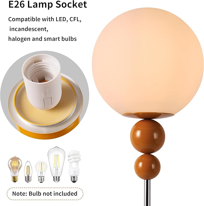 Modern Floor Lamps for Living Room, Globe Glass Shade Floor lamp for Bedroom, Standing lamp for Office, Corner(Orange)