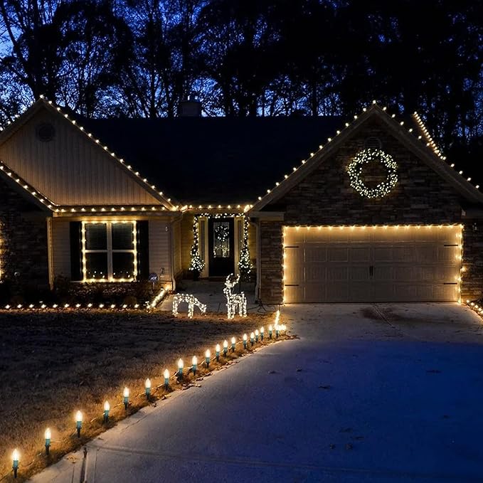 C9 Christmas Lights Outdoor, 2 Packs Total 51.4 Ft 40 Bulbs Christmas Pathway Lights, Waterproof Walkway Lights for Outside Driveway Sidewalk Outdoor Decorations Yard, Clear
