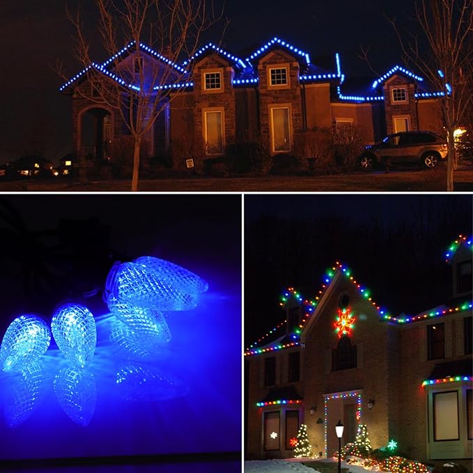 50PCS C9 Led Christmas Light Bulbs - C9 Led Bulbs with E17 Base Sockets Replacement Bulbs for Outdoor String Lights - Commercial Grade Blue
