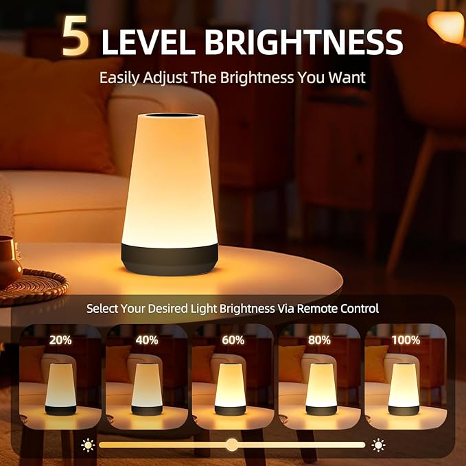 Night Light, Dimmable Touch Lamp and Remote Control, 13 RGB Colors & 5 Brightness, Rechargeable Bedside Table Lamp for Baby Kids Nursery Bedroom Bathroom Camping (Black)