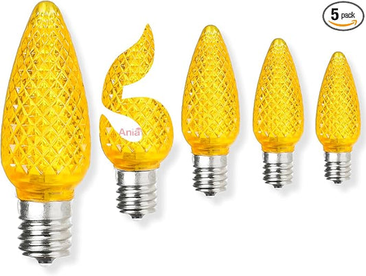 5PCS C9 LED Christmas Light Bulbs - C9 led Bulbs with E17 Base Sockets Replacement Bulbs for Outdoor String Lights - Commercial Grade Yellow
