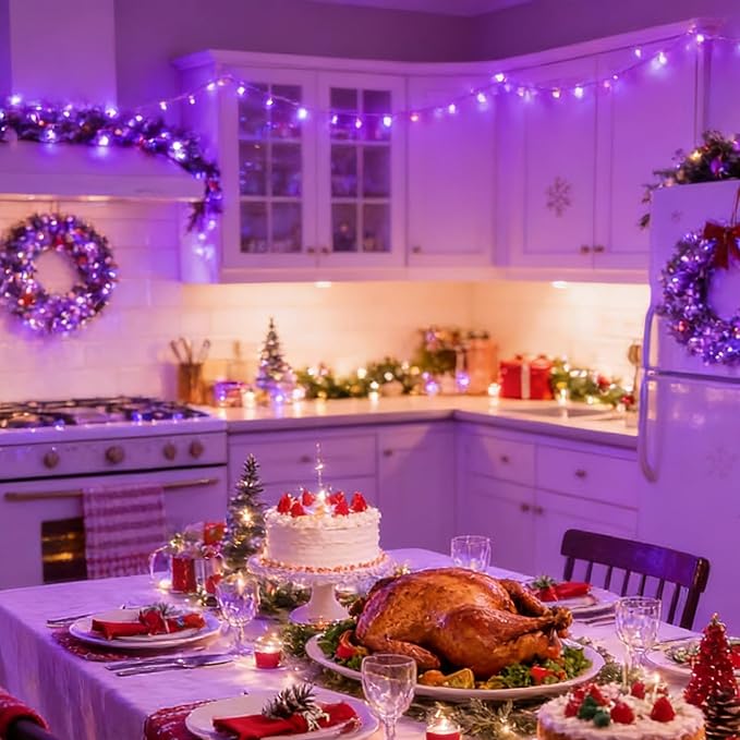 LAMPHOME 66FT 200LED Purple Christmas Lights Indoor Outdoor Clear Wire, Purple Lights for Christmas Tree, 16 Modes Deep-Violet String Lights Plug in for halloween Bedroom Garden Party Xmas Decorations
