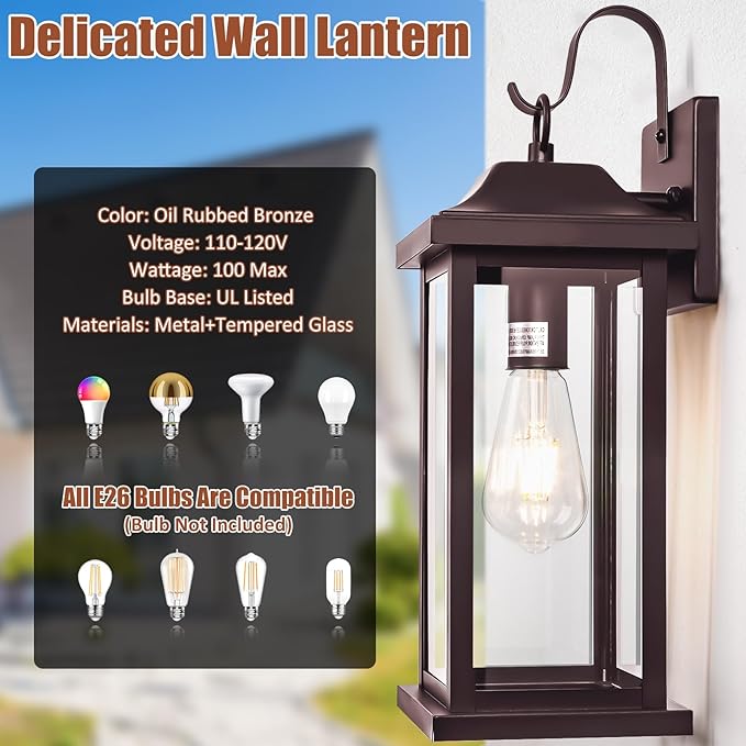 Large Bronze Outdoor Wall Light 17 Inch, Vintage Exterior Light Fixture with IP65 Waterproof Clear Glass, Farmhouse Outside Wall Sconce Porch Light for Front Door Backyard, Oil Rubbed
