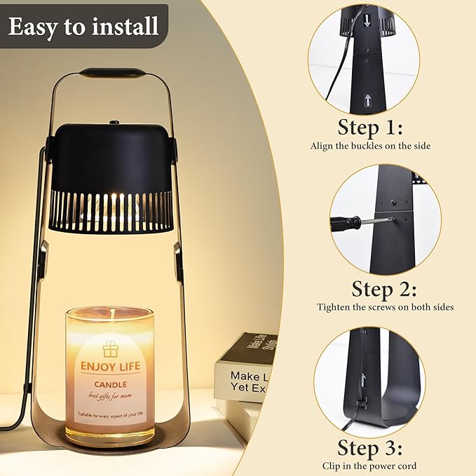 Candle Warmer Lamp with Timer Dimmable: Electric Wax Melter Light for Yankee Candles - Birthday Christmas Gifts for Women Mom, House Warming Gifts New Home Decor Black Metal