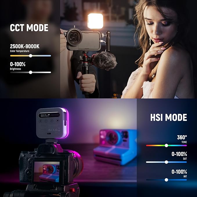 NEEWER BL60C Basic Magnetic RGB Video Light, 360° Full RGB Mini LED Camera Light Rechargeable Portable for Selfie/Tripod Photography Lighting with TL98C Magnetic Handheld Light Wand