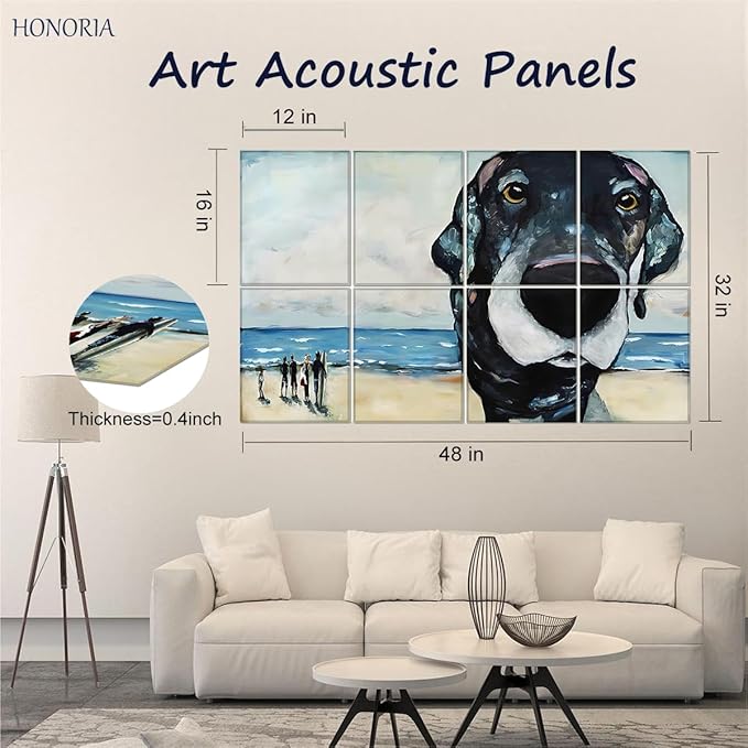 HONORIA 8 Pack Art Acoustic Panels 48X32Inches Sound Absorbing Panels,Self-adhesive Soundproof Wall Panels,Decorative Acoustical Wall Panels,Acoustic Treatment for Home Office&Recording Studio