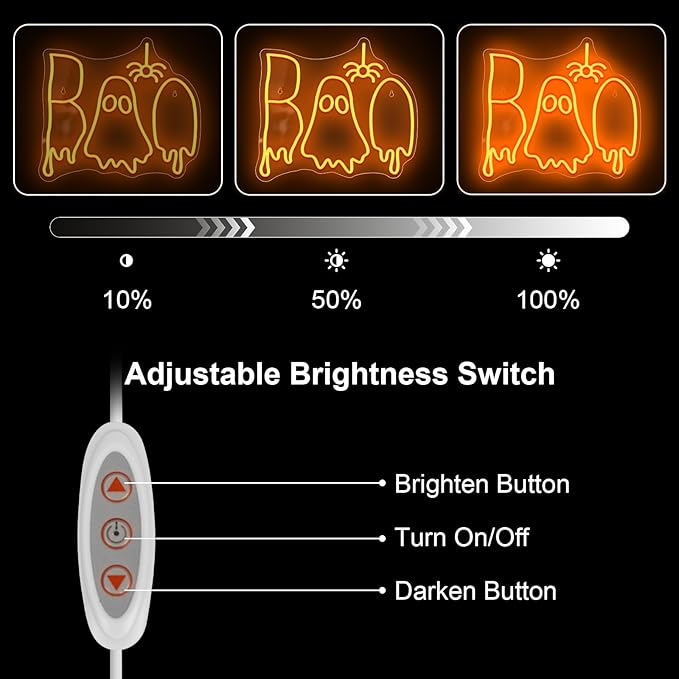 Halloween Boo Neon Sign, Spooky Ghost Neon Light Neon Signs, Dimmable Halloween Led Sign for Wall Bedroom Home Bar Halloween Party Decor Halloween Present for Trick or Treat Party Backdrop