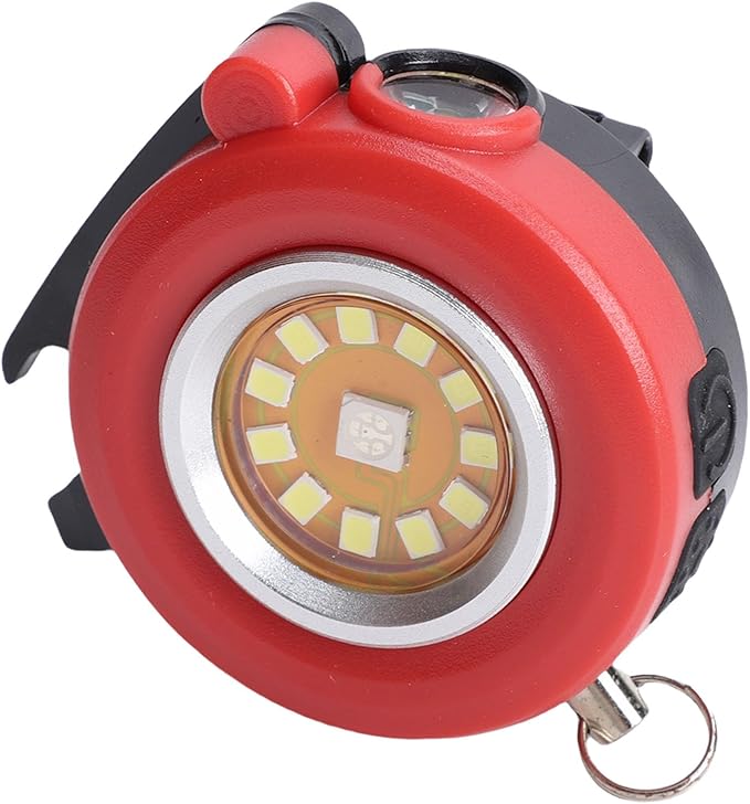 Keychain Flashlight, Round RGB Keychain Work Light LED Torch with Bottle Opener Rotatable Back Clamp for Emergency Camping Car Repair (Red)