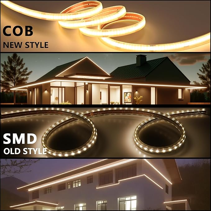 24V COB LED Strip Lights Outdoor Waterproof 65.6FT, 3000K Warm White Dimmable IP67 CRI 93 LED Rope Light with Power Supply for Bedroom Living Room Garden Commercial House
