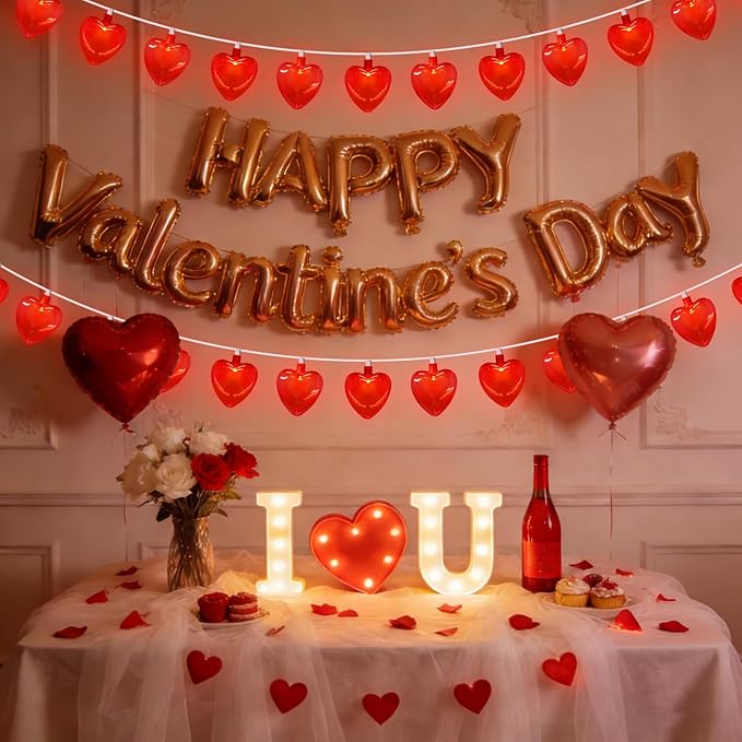 Red Heart String Lights, 8.5Ft Valentines Day Decorations Light with 10 LED Red Heart Lights, Connectable Romantic Fairy Light for Wedding Valentine's Day Anniversary Indoor Party Decor