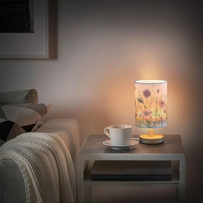 Kigai Wild Flowers Bedside Table Lamp,Nightstand Lamp with USB Ports Bedside Lamp for Living Room Bedroom Home Office