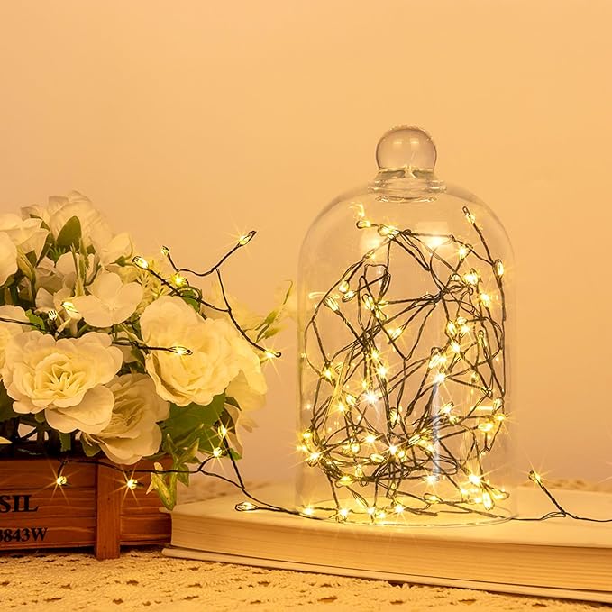 Firecracker Fairy Lights,33FT 300Leds Waterproof Twinkle Lights Plug in,8 Modes Remote String Light for Indoor Outdoor Christmas Wedding Birthday Patio Garden Decor,Green Wire,Warm White