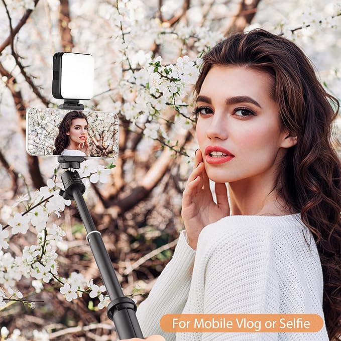 Andoer W64RGB Pocket RGB LED Video Light Kit Video Conference Light CRI95 2500K-9000K Dimmable 20 Light Effects Magnetic Backside with Desktop Tripod Flexible Ballhead Phone Holder Computer Clip