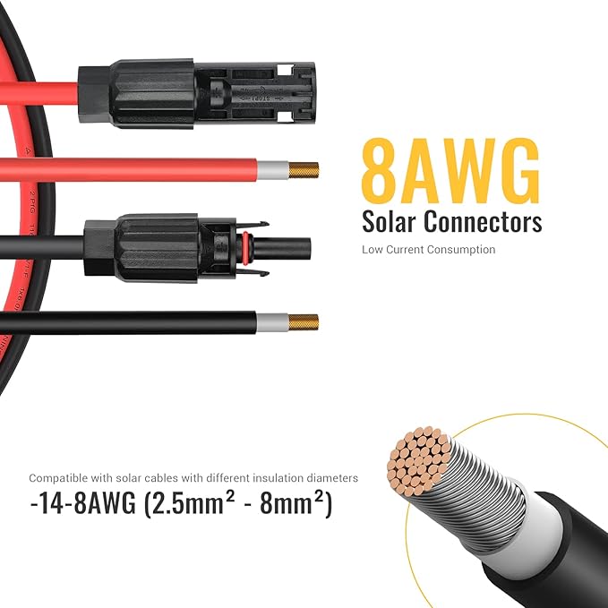 BougeRV 44 PCS Solar Connectors Solar Panel Cable Connector Kit with Spanners - IP68 Waterproof 22 Pairs Male/Female (8AWG)