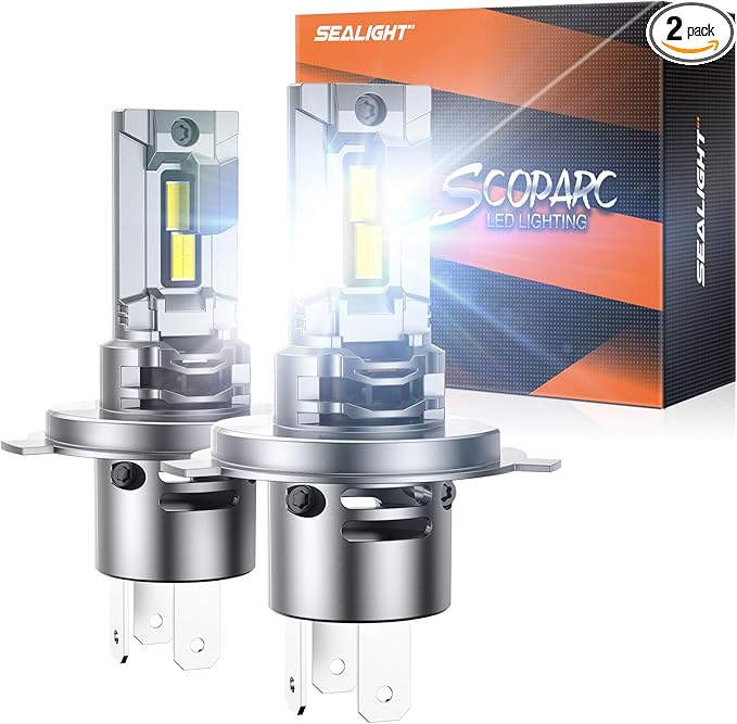 SEALIGHT S2S H4/HB2/9003 Light Bulbs, 40000LM Super Brighter, 6500K Pure White 9003 Fog Bulbs, 60K+ Hours Lifespan, 2-Pack for Powersports/ATV Lamps