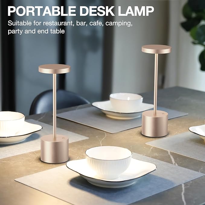 Kakanuo Cordless Table Lamp, 4000mAh Rechargeable Battery Powered Lamps, 3 Color Stepless Dimming, Wireless Outdoor Lamps for Dining Room, Bedroom, Patio, Camping, Set of 2- Antique White