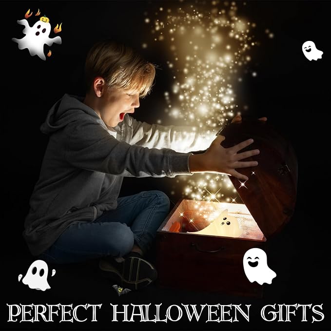 Ghost Night Light Silicone Cute Halloween Ghost Decor Night Light for Breastfeeding Squishy Ghost Nightlight Cordless Rechargeable Dimmable Touch Fun Bedside Light Lamp for Halloween Gifts
