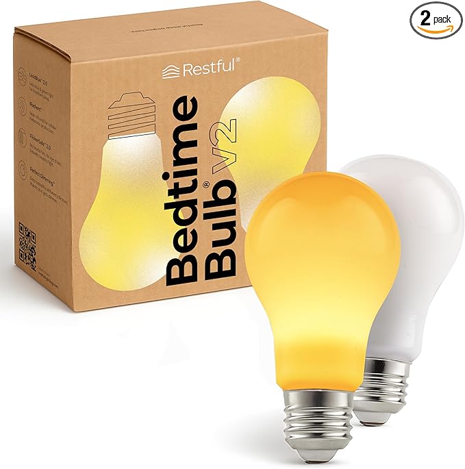 Restful 2-Pack Bedtime Bulb v2 for Better Sleep (45+ Years of Light) – Dimmable Low Blue Light Bulb, Easy Setup, Reduces Eye Strain