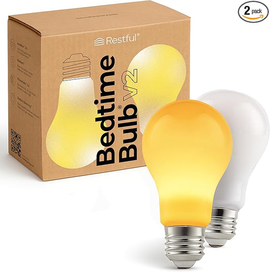 Restful 2-Pack Bedtime Bulb v2 for Better Sleep (45+ Years of Light) – Dimmable Low Blue Light Bulb, Easy Setup, Reduces Eye Strain