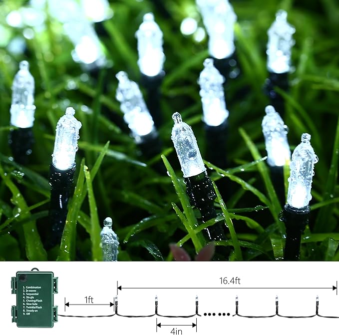 Lomotech Battery Operated Christmas Lights - 4 Pack Total 66ft 200LEDs Mini String Lights 8 Modes Waterproof with Timer for Home, Garden, Party, Holiday, Tree Decoration (Green Wire, White)