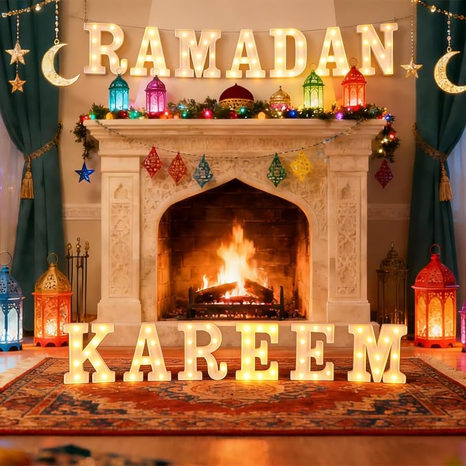 13 Pcs Ramadan Kareem Large LED Letter Sign Ramadan Kareem Lights Battery Powered Table Decorations for Room Bedroom Home House Party Gift Tabletop Decorations