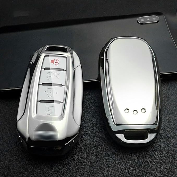 x xotic tech Silver TPU Key Fob Shell Full Cover Case,Compatible with Infiniti Q50 Q60 QX50 QX55 QX60 Smart Keyless Entry Key