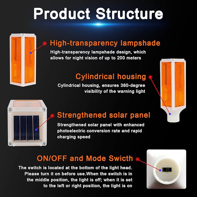 Aolyty Solar Lights Outdoor, Waterproof Driveway Markers Reflective, Warning Flash Light with 2 Lighting Modes, LED Solar Light 4 Pack for Parking Lots, Yard, Sidewalk, Stop Sign, 30 Inches (Orange)