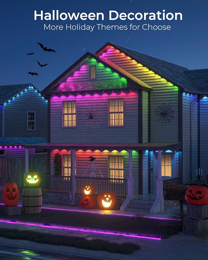CINOTON Permanent Outdoor Lights 100ft, Smart RGBW+IC Eaves Lights with 60LEDs, IP67 Waterproof, 111 Scene Modes for Daily and Festival, Halloween Christmas Holiday Decor, APP/Voice/Remote Control