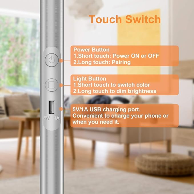 LEPOWER Floor Lamp, Bright Floor Lamp with 16 Million Color Choices, Touch Control&Compatible with Alexa, Goolge Home, Smart Control Dimmable Standing Lamp for Living Room, Bedroom, Office