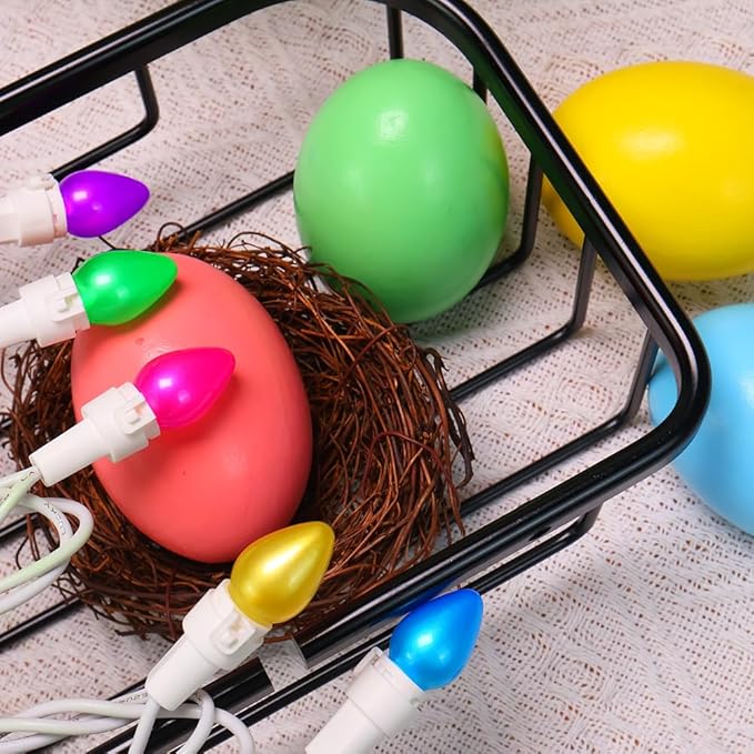 Easter String Lights Decorations, 2PACK 50 LED Count 13 Feet Pastel Multi-Color Lights with White Wire, Plug-in Connectable for Indoor Outdoor Party, Easter eggs baskets,Yard, Garden and Home Decor