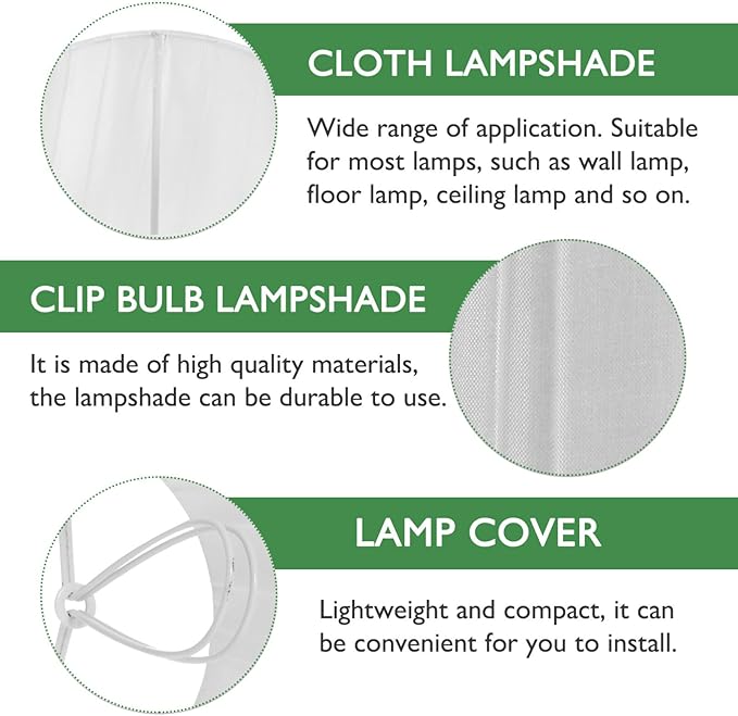 Clip on Lampshade Cloth Lamp Cover for Bedroom Table Floor Lamps Portable Pleated Lamp Shade with Bulb Clip White 5.51X4.92X3.54In