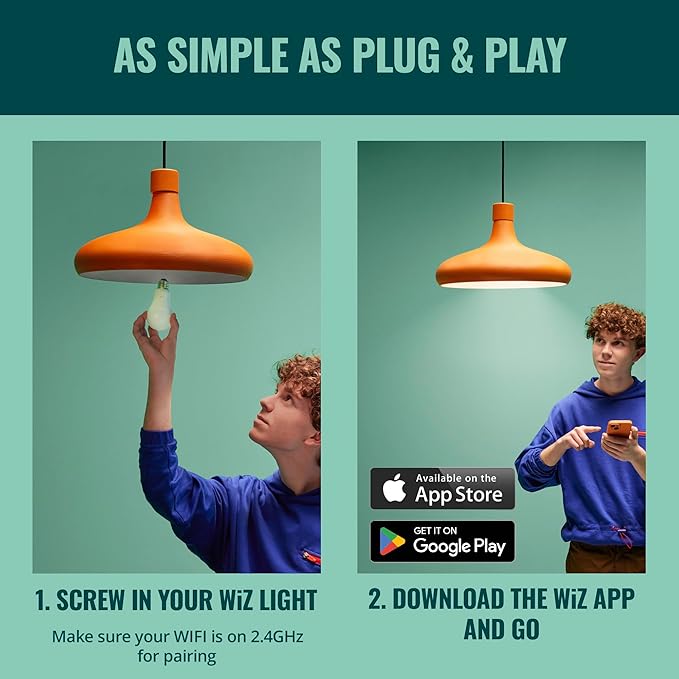 WiZ Connected Smart Light Bulbs, 4-Pack, Full Color A19 60W 800LM E26 LED Lights, Sunset/Sunrise Automation, Smart Bulbs with Motion Detection, Control with Voice or App