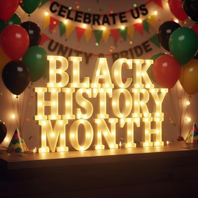 Honoson 17 Pcs Black History Month Decorations LED Letter Light Sign Cultural Theme Neon Event Signs Table Decor for African American Heritage Month Celebrations Home Decor