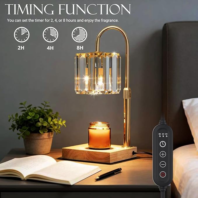 Candle Warmer Lamp with Timer, Dimmable Electric Candle Wamer Adjustable Height, Glass Modern Candles Melter Lamp, Gifts for Women Mom, Clear