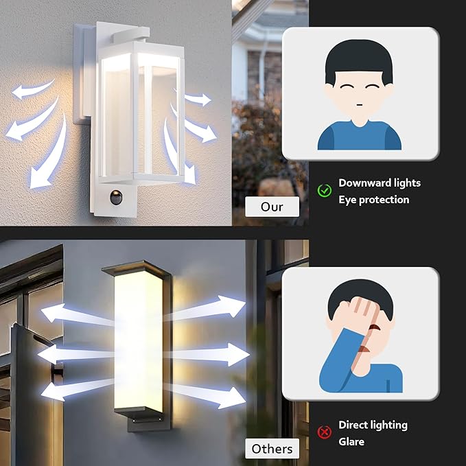 Motion Sensor Outdoor Wall Light LED Exterior Light Fixture IP54 Waterproof Sconce Porch Light Grey Modern Wall Mount Lamp Lantern for House Garage Patio Entryway 13W 750Lm 3000K