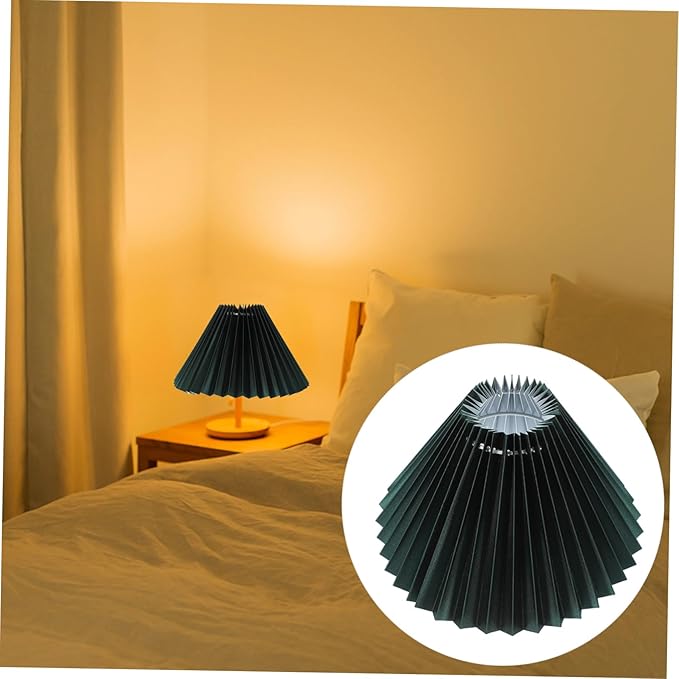 NUOBESTY Pleated Green Fabric Barrel Lamp Shade E27 for Table and Floor Lamps Vintage Cloth Lampshade Easy Installation for Bedroom and Living Room Decor