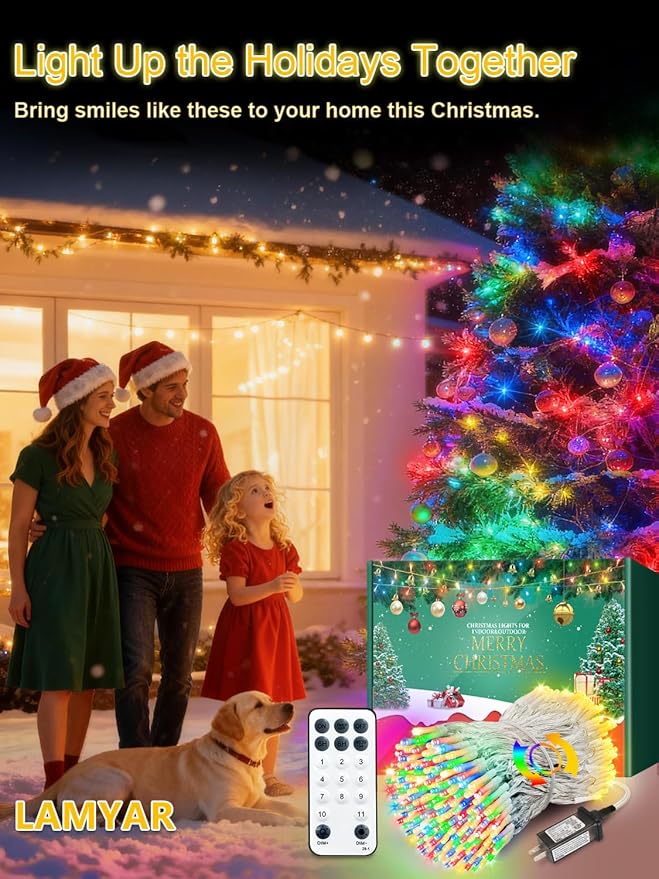 Christmas Lights with 300 LEDs, 100FT Connectable Plug in Fairy String Lights with Remote & Timer, IP65 Waterproof Lights for Yard, Garden, Christmas Décor (Color Changing + Warm White)