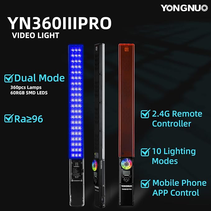 YONGNUO YN360III PRO YN360 III PRO LED Video Stick Ice Light 2.4G Remote Control Touch RGB Full Color CRI 95+ App Support 5600K Color Temperature