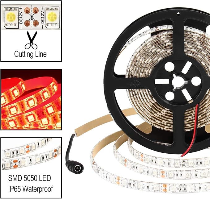 SUPERNIGHT Red LED Strip Lights Waterproof, 16.4ft 300leds Rope Lighting, Flexible Tape for TV, Boat, Vehicles, Cars, Dome, Room