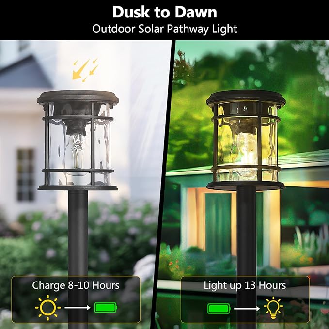Emliviar Solar LED Outdoor Floor Lamp Waterproof IP43, Auto On/Off Portable Deck Pole Light Fixture, Exterior Black Post Lantern with Water Ripple Glass, XE229PL-S-ML SL BK