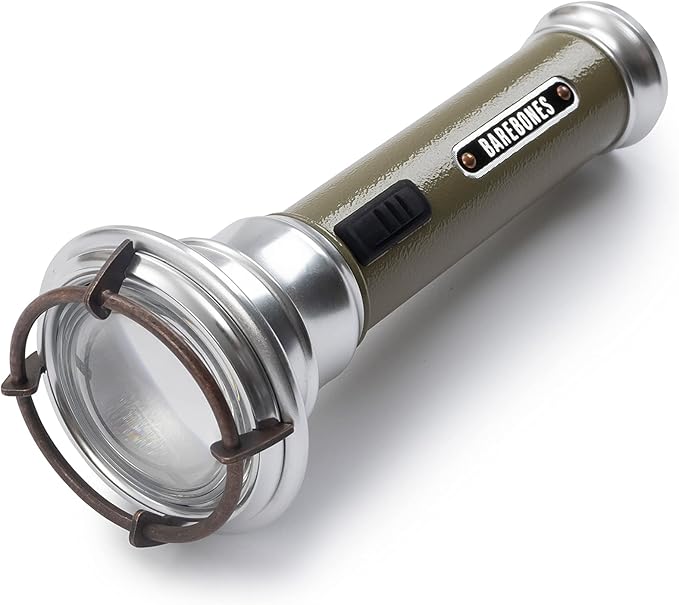 Barebones Vintage Flashlight - Olive Drab, USB Rechargeable LED Flashlight, 15-Hour Run Time, 170 Lumens, Compact and Durable, Water-Resistant Camping Gear and Hiking Accessory