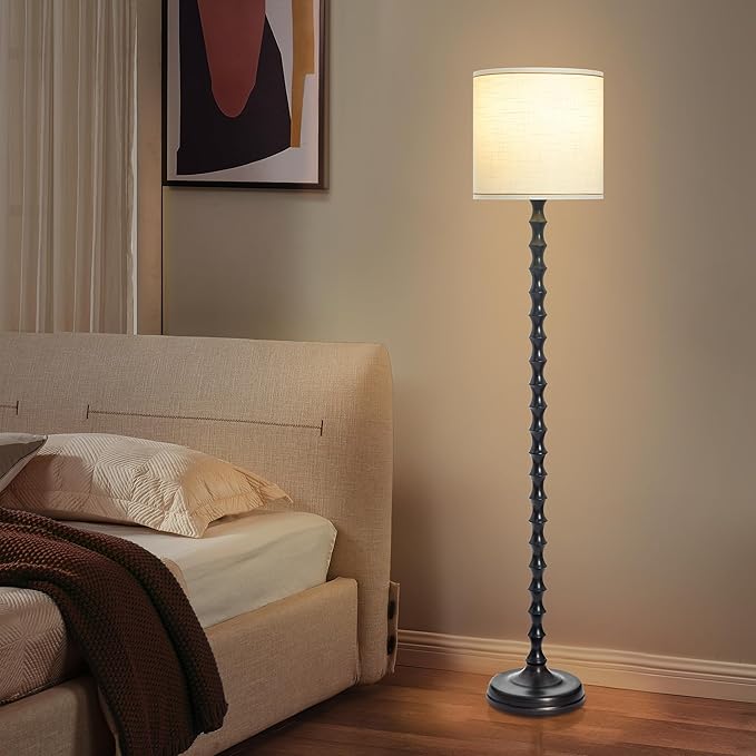 64.5" Dark Brown Floor Lamp with White Lampshade, Dark Brown Floor Lamp for Living Room.Rustic Floor Lamps,Tall Floor Lamps for Living Room, Bedroom, Corner, Dining Room, Home