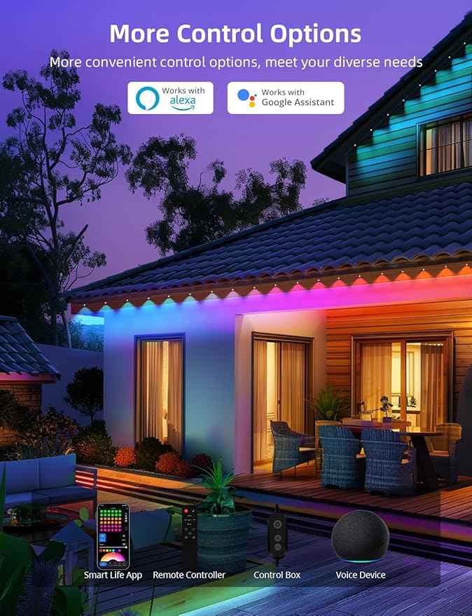 APPECK Permanent Outdoor Lights 100ft with 72 LEDs, DIY Scene Modes, Smart RGBW String Lights Waterproof, App/Remote Control for Christmas, Halloween, Alexa/Google Assistant Compatible, Black