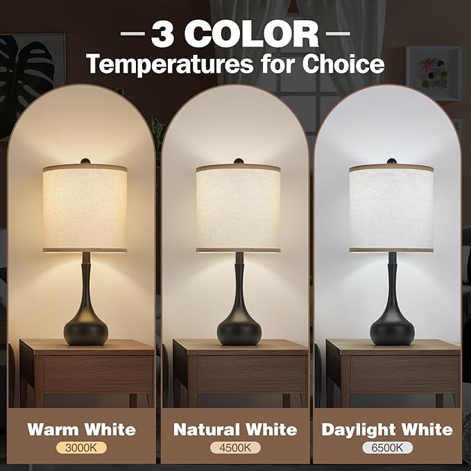 23" Modern Farmhouse Table Lamp Set of 2, Rustic Metal Bedside Lamps for Bedroom, Living Room, Office, Dorm - 3-Way Color Changing, Bulb Included, Home Decor